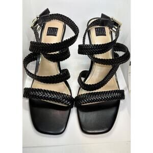 White House Black Market Black Braided Crisscross Ankle Strap Heels Size 8M